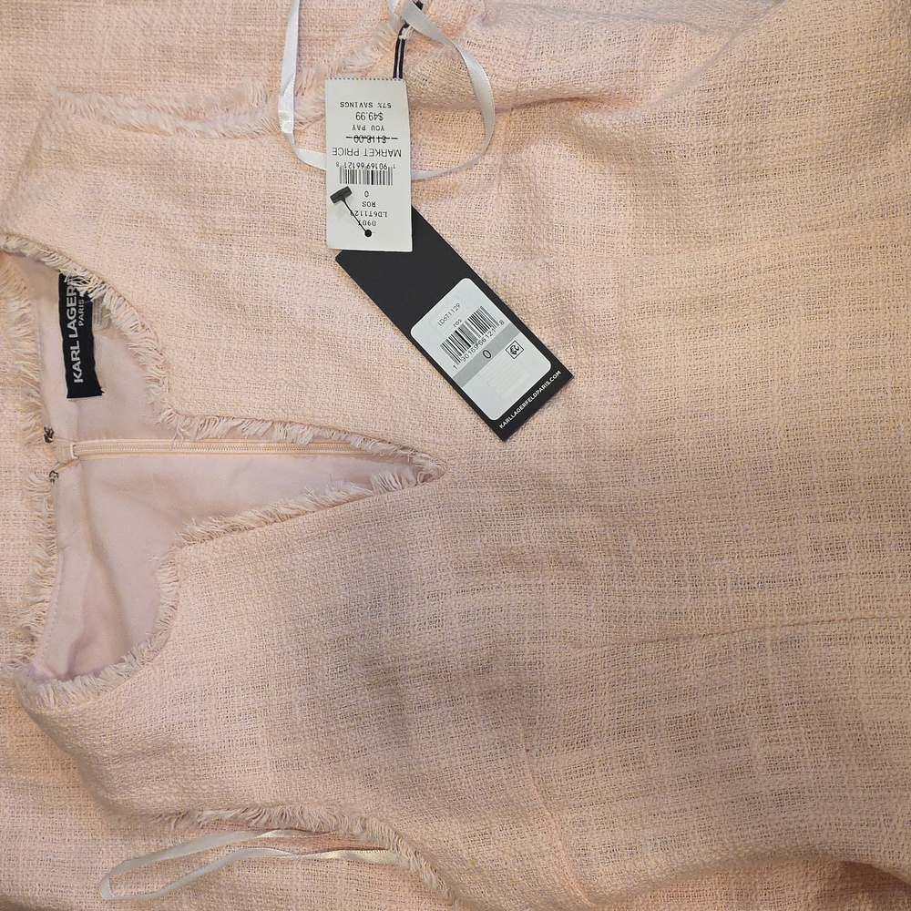 Karl Lagerfeld Paris Sheath Dress Sleeveless Tonal Tweed Pocket Rose Pink Size 0